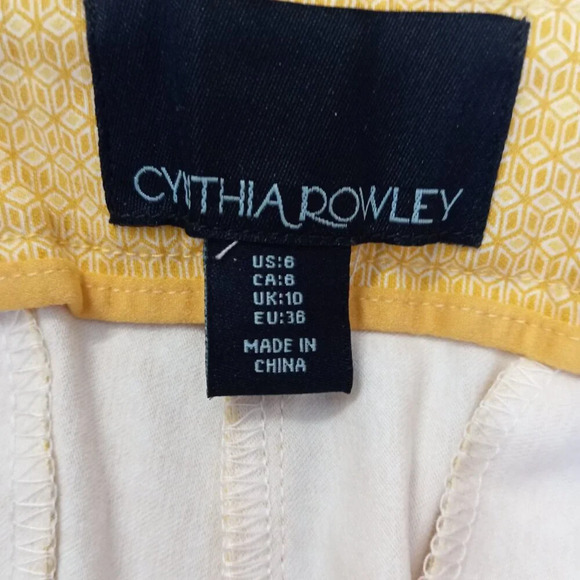 CYNTHIA ROWLEY Pants Women 6 Yellow Geometric Print Stretch Career Ankle Pants - Picture 3 of 6